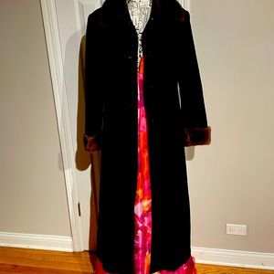 Vintage Fox Fur Trim Wool Long Coat Jacket Button Marvin Richards full length